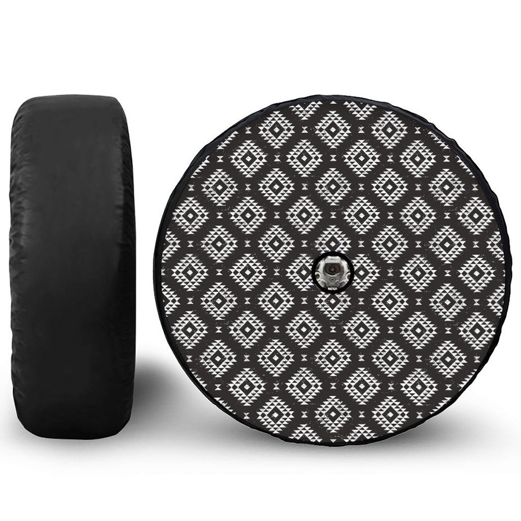 Black And White Navajo Pattern Print Tire Cover With Camera Hole