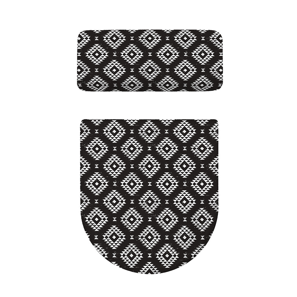 Black And White Navajo Pattern Print Toilet Lid And Tank Cover Set