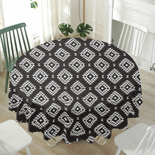 Black And White Navajo Pattern Print Waterproof Round Tablecloth