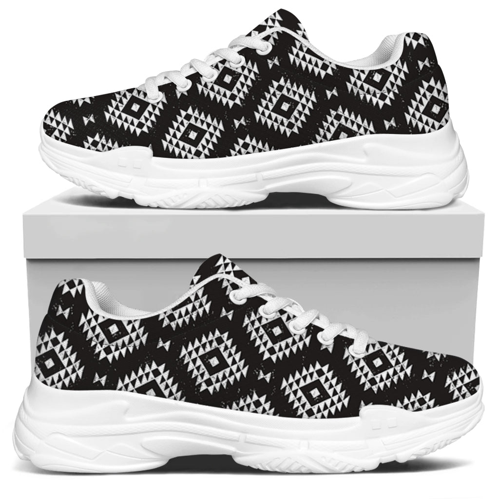 Black And White Navajo Pattern Print White Chunky Shoes