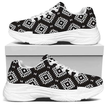 Black And White Navajo Pattern Print White Chunky Shoes