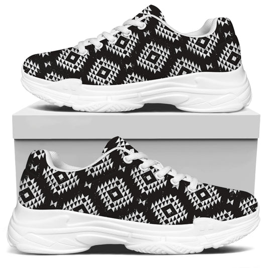 Black And White Navajo Pattern Print White Chunky Shoes