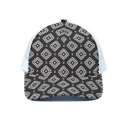 Black And White Navajo Pattern Print White Mesh Trucker Cap