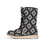 Black And White Navajo Pattern Print Winter Boots