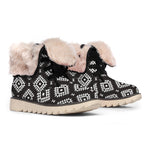 Black And White Navajo Pattern Print Winter Boots