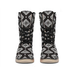 Black And White Navajo Pattern Print Winter Boots
