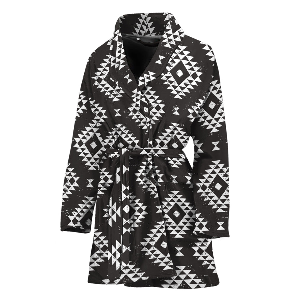 Black And White Navajo Pattern Print Women's Bathrobe