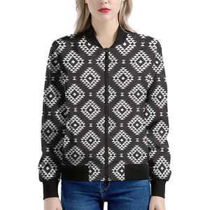 Black And White Navajo Pattern Print Women's Bomber Jacket