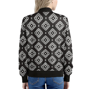 Black And White Navajo Pattern Print Women's Bomber Jacket