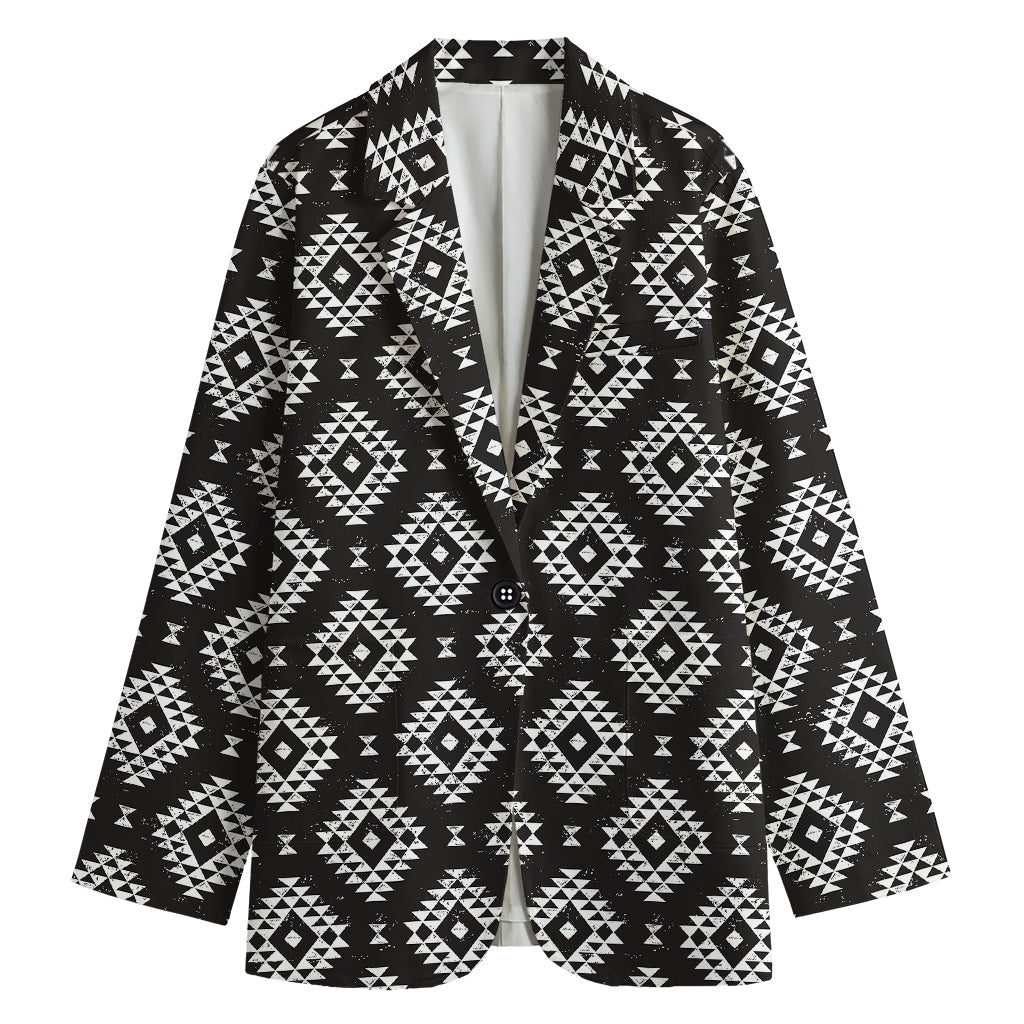 Black And White Navajo Pattern Print Women's Cotton Blazer