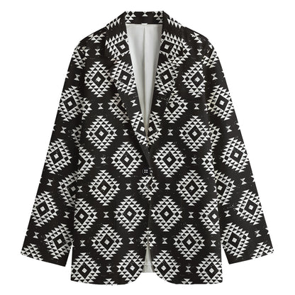 Black And White Navajo Pattern Print Women's Cotton Blazer