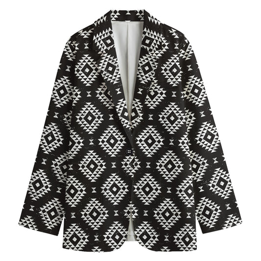 Black And White Navajo Pattern Print Women's Cotton Blazer