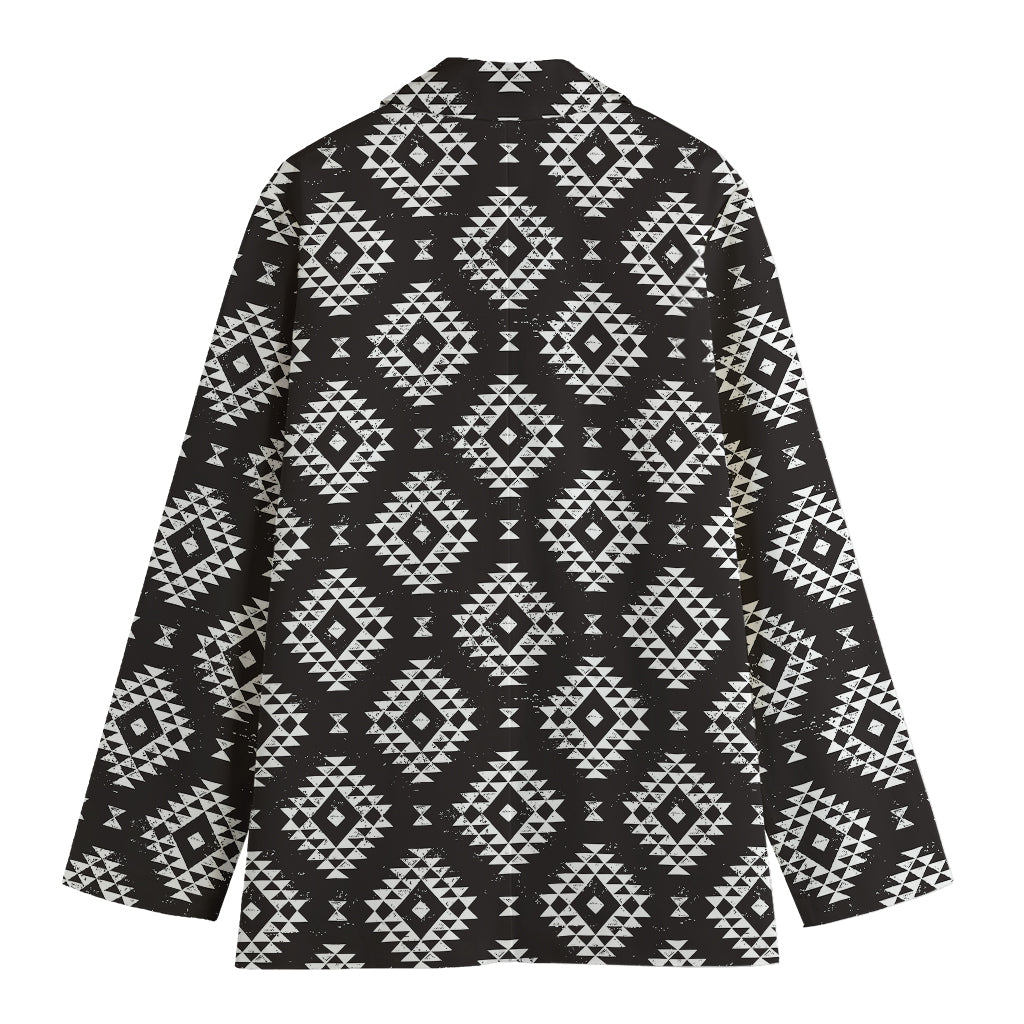 Black And White Navajo Pattern Print Women's Cotton Blazer