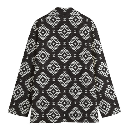 Black And White Navajo Pattern Print Women's Cotton Blazer