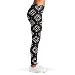 Black And White Navajo Pattern Print Women's Leggings