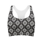 Black And White Navajo Pattern Print Women's Sports Bra