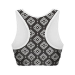 Black And White Navajo Pattern Print Women's Sports Bra