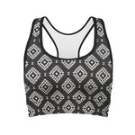 Black And White Navajo Pattern Print Women's Sports Bra