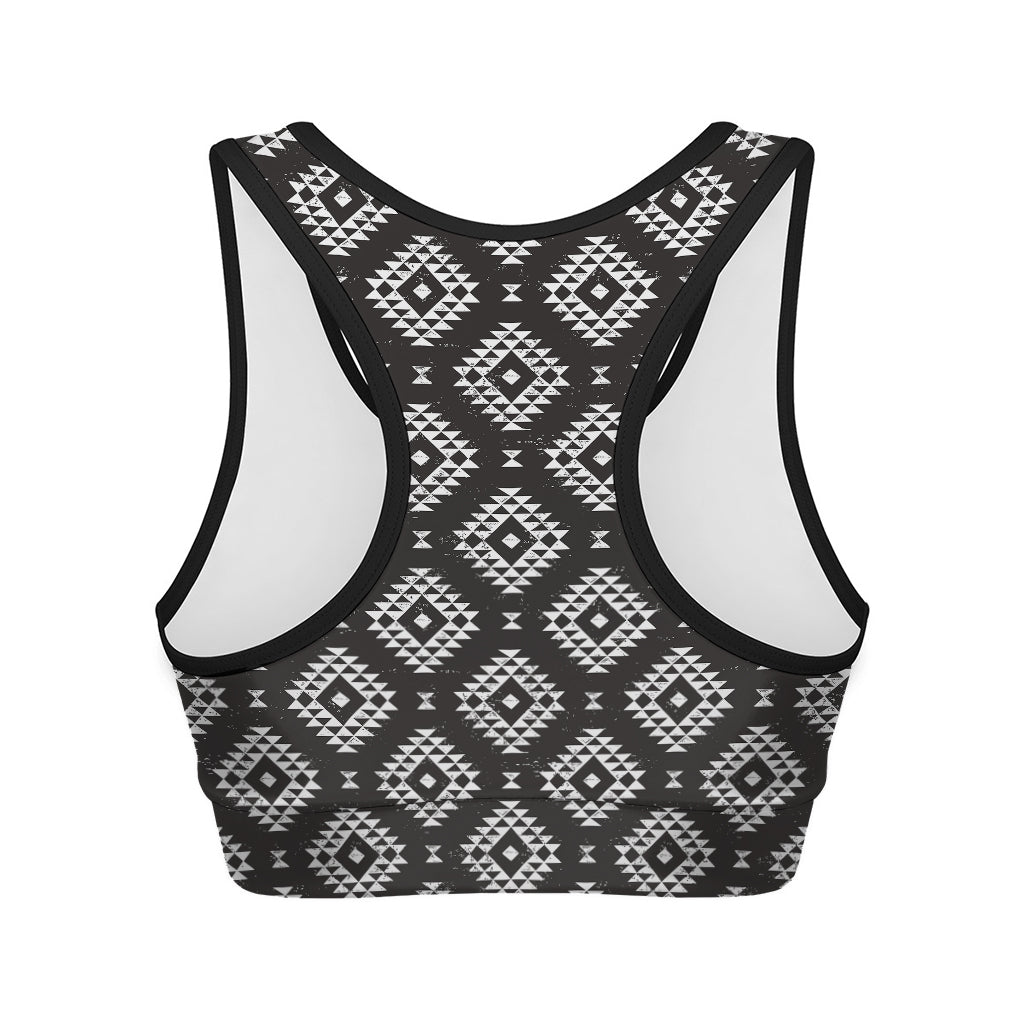 Black And White Navajo Pattern Print Women's Sports Bra