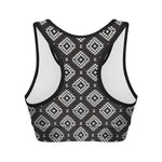 Black And White Navajo Pattern Print Women's Sports Bra