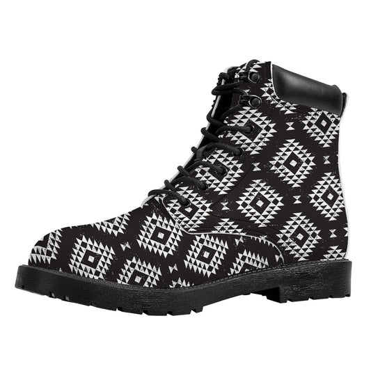 Black And White Navajo Pattern Print Work Boots