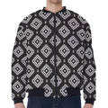 Black And White Navajo Pattern Print Zip Sleeve Bomber Jacket