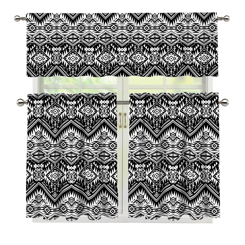 Black And White Navajo Print 3 Piece Kitchen Curtains
