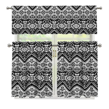 Black And White Navajo Print 3 Piece Kitchen Curtains