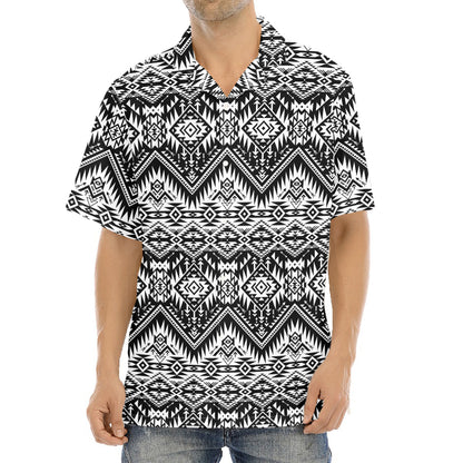 Black And White Navajo Print Aloha Shirt