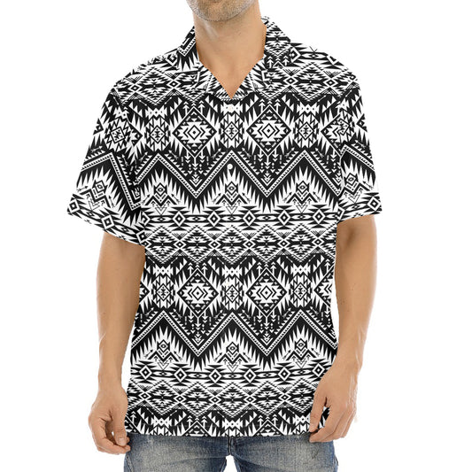 Black And White Navajo Print Aloha Shirt