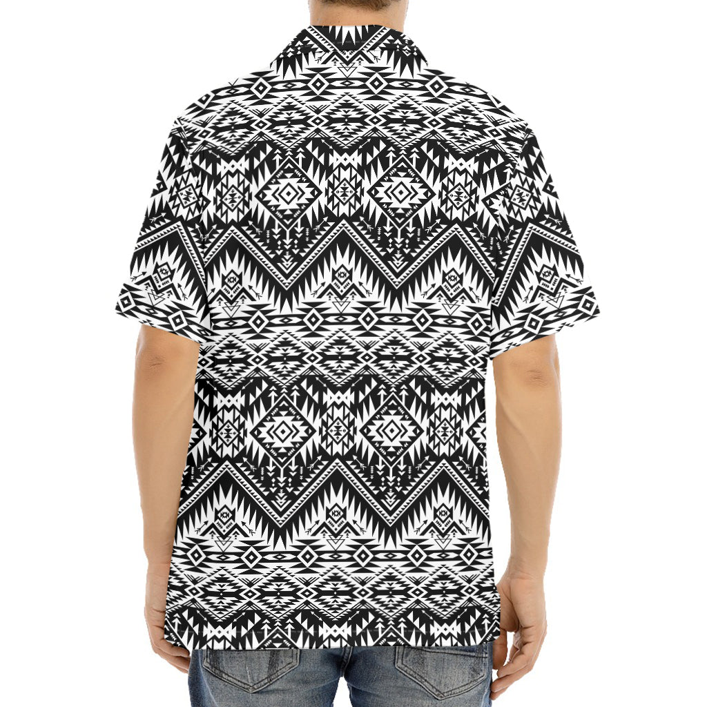 Black And White Navajo Print Aloha Shirt
