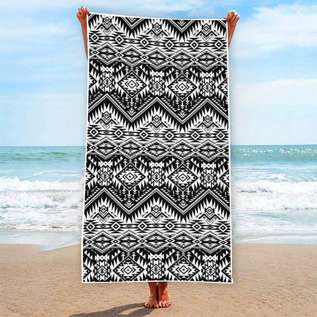Black And White Navajo Print Beach Towel