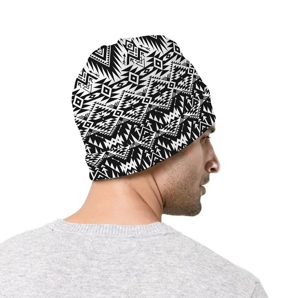 Black And White Navajo Print Beanie