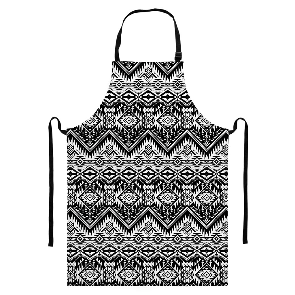Black And White Navajo Print Bib Apron With Pocket