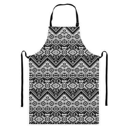 Black And White Navajo Print Bib Apron With Pocket