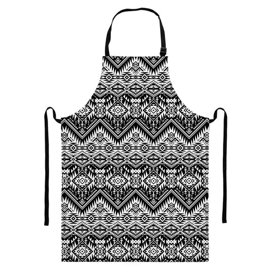 Black And White Navajo Print Bib Apron With Pocket