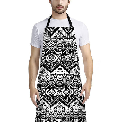 Black And White Navajo Print Bib Apron With Pocket