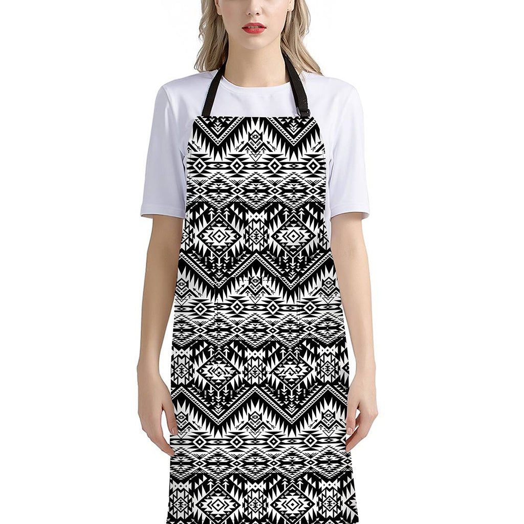 Black And White Navajo Print Bib Apron With Pocket
