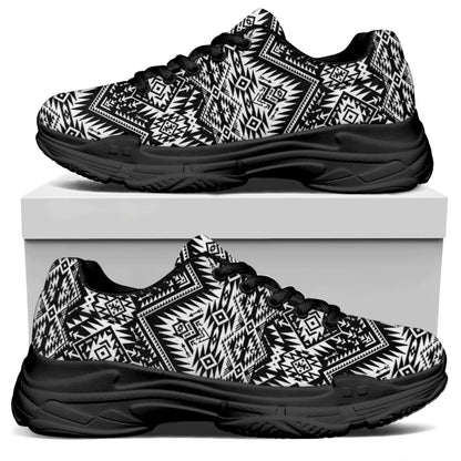 Black And White Navajo Print Black Chunky Shoes