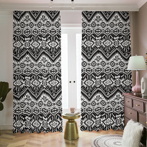 Black And White Navajo Print Blackout Pencil Pleat Curtains