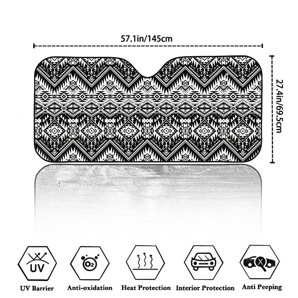 Black And White Navajo Print Car Windshield Sun Shade