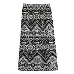 Black And White Navajo Print Cotton Front Slit Maxi Skirt