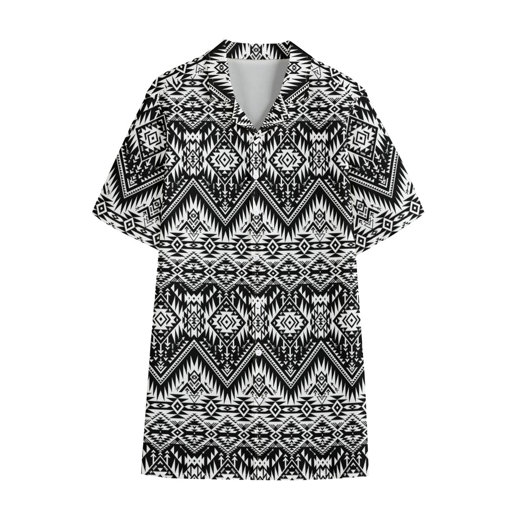 Black And White Navajo Print Cotton Hawaiian Shirt