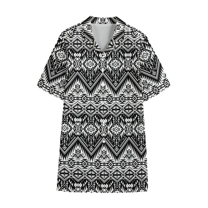Black And White Navajo Print Cotton Hawaiian Shirt