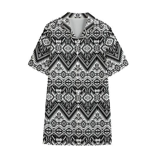 Black And White Navajo Print Cotton Hawaiian Shirt