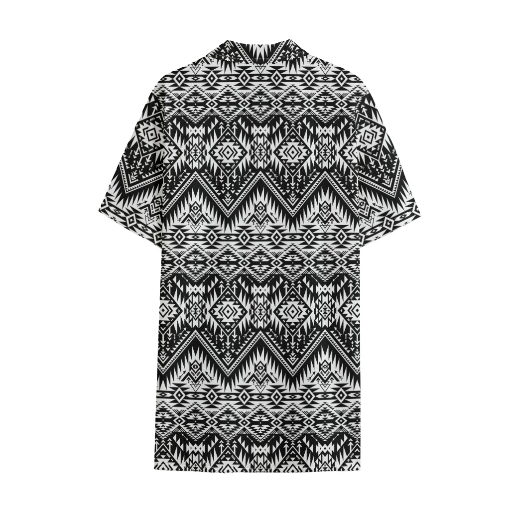 Black And White Navajo Print Cotton Hawaiian Shirt