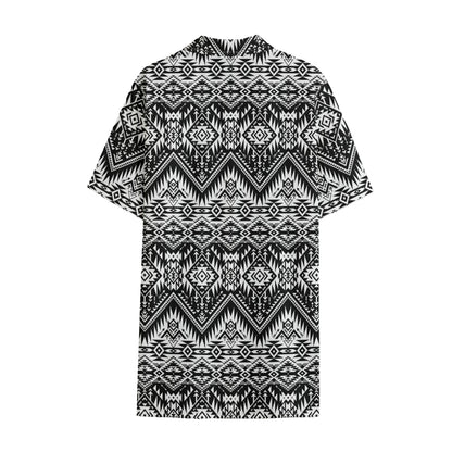 Black And White Navajo Print Cotton Hawaiian Shirt