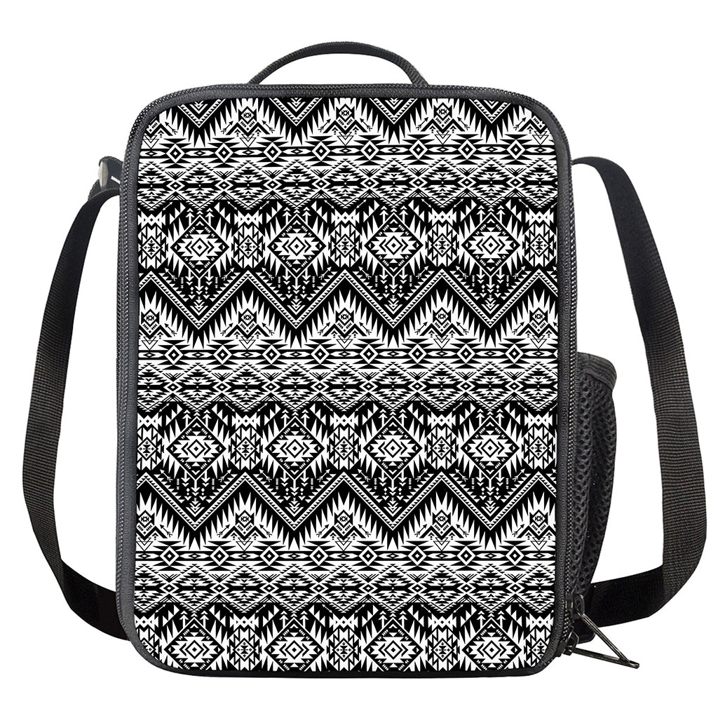 Black And White Navajo Print Crossbody Lunch Bag