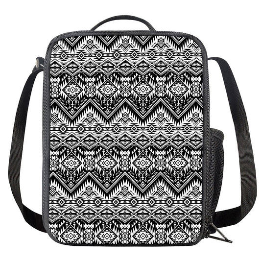 Black And White Navajo Print Crossbody Lunch Bag