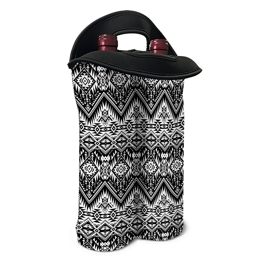 Black And White Navajo Print Double Neoprene Wine Tote